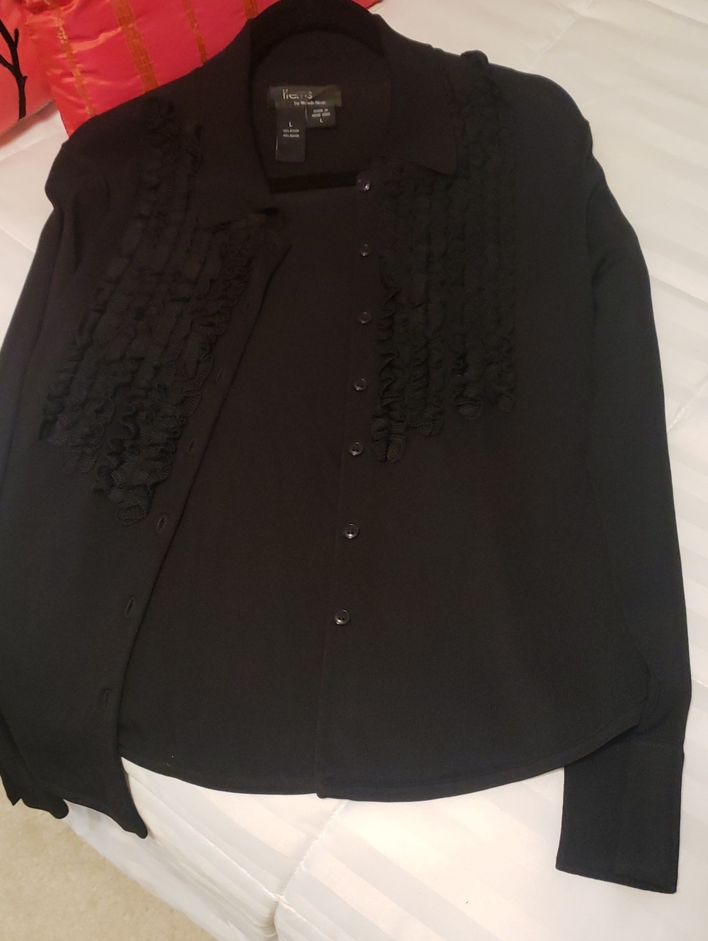 Michelle Nicole Black Ruffle-Front Button Down Blouse